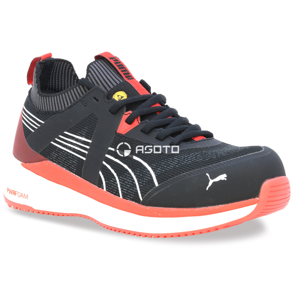 detail PUMA Turbo blk/red Low S1PS ESD černá pánská pracovní obuv