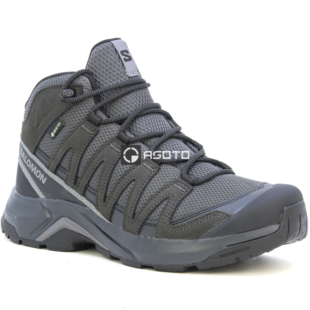 detail SALOMON X-Adventure Recon GTX Mid šedá pánská kožená outdoor obuv Gore-Tex®